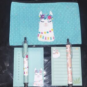 Llama Stationery Set with Floral Pouch